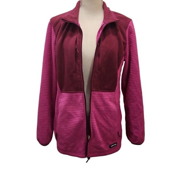 Lands' End Women's Pink Full Zip Stand-Up Collar Grid Fleece Jacket Medium - Picture 1 of 14